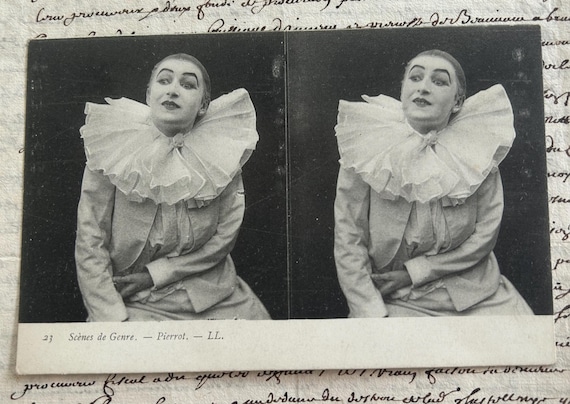French, Pierrot Stereoscope Postcard, Early 1900s, by LL (Léon and Lévy)