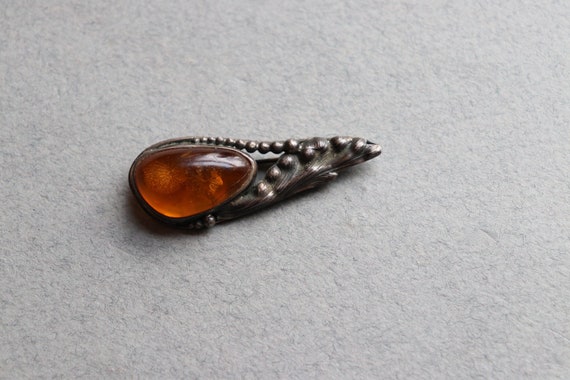 Art Nouveau Sterling (925) and Amber Brooch