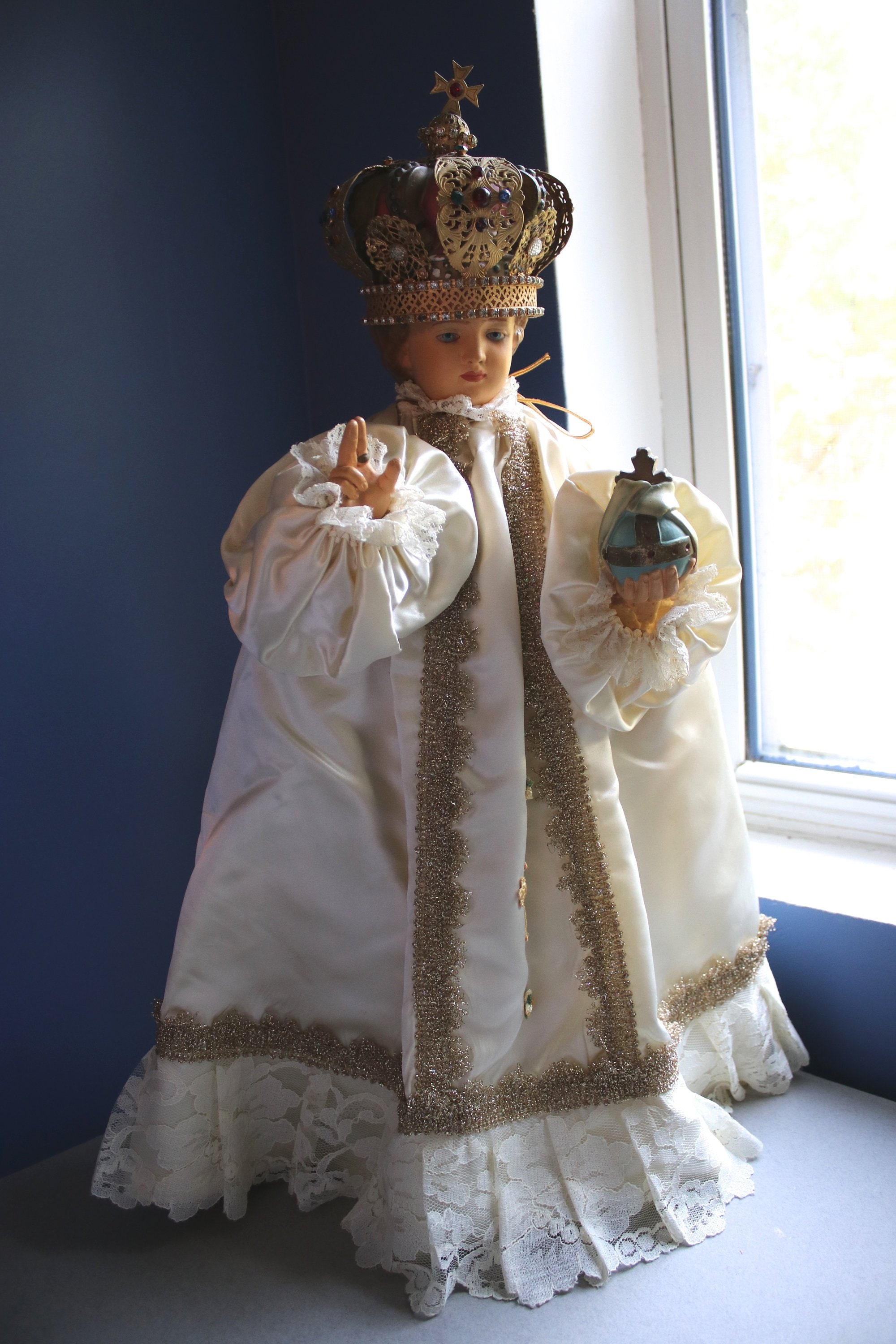 Reserved for L Infant of Prague Chalkware Statue with Crown and Vestments