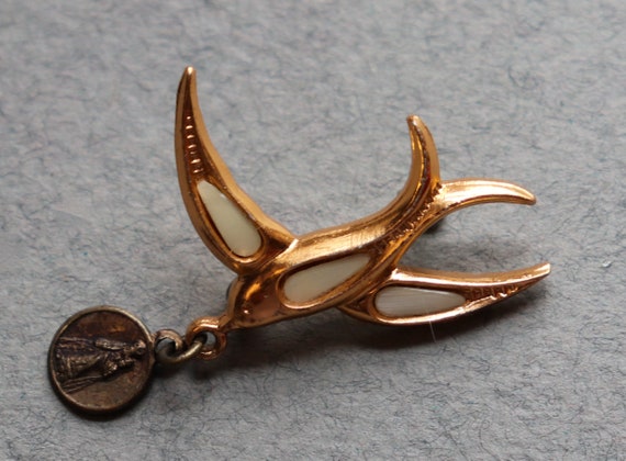 Bird Brooch with Religious Medal-- from France