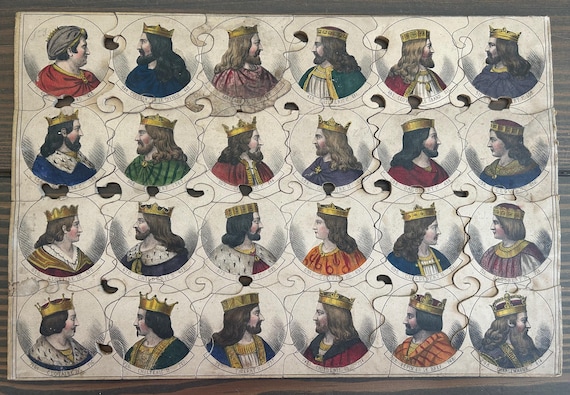 Rare, Antique, Wooden, Kings of France Puzzle, Circa mid-1800s, for Display or Restoration