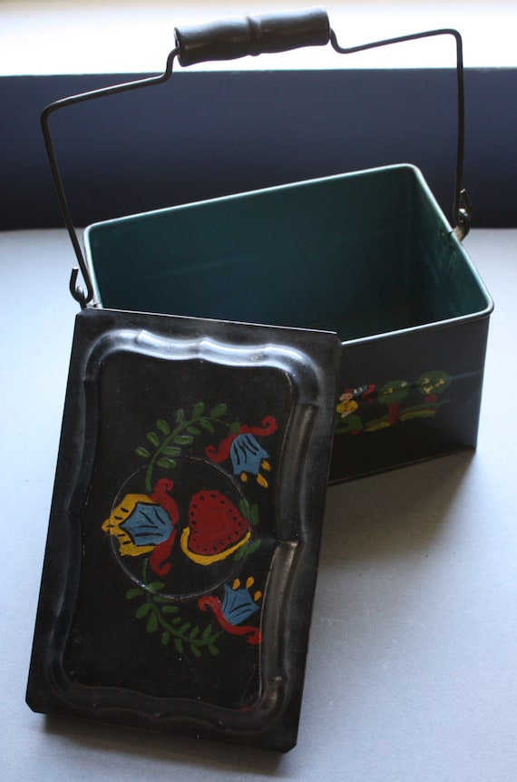 Antique Hand-Painted Toleware Lunch Box