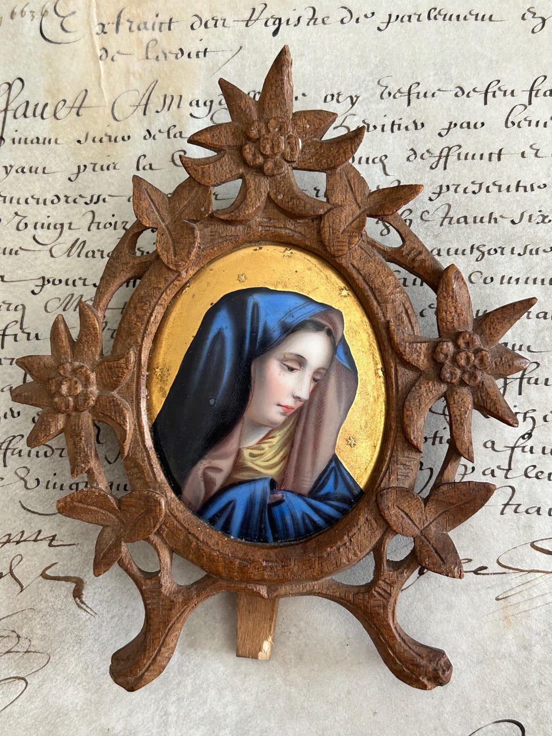 Hand-painted Portrait of the Madonna in a Black Forest Wood Frame ...