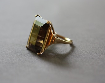 Large Rectangular Smoky Quartz in 14K Gold Setting