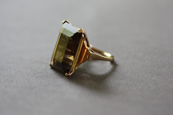 Large Rectangular Smoky Quartz in 14K Gold Setting