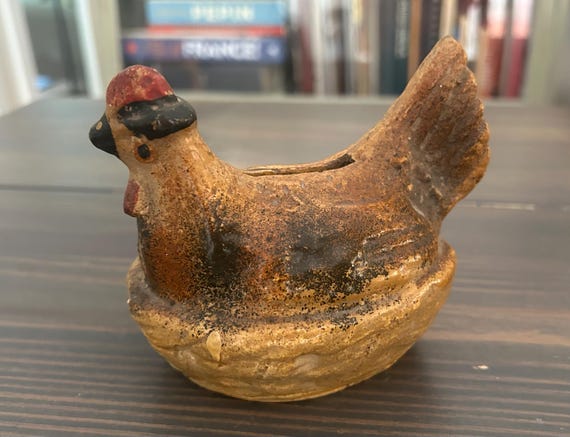 Chalk Ware Hen on Nest Still Bank, from France