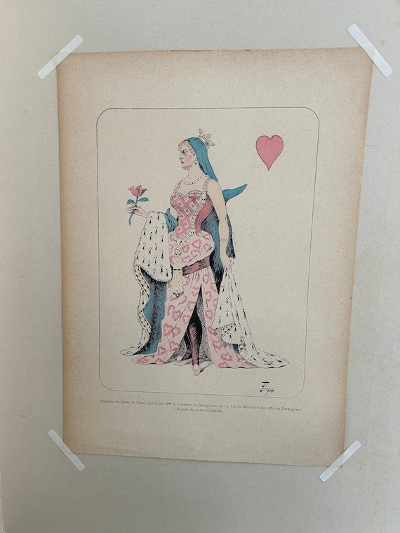 Antique Engraving of Lady of Hearts Costume, Worn by Madame la Comtesse de Castiglione, by French Artist Léon Lebègue