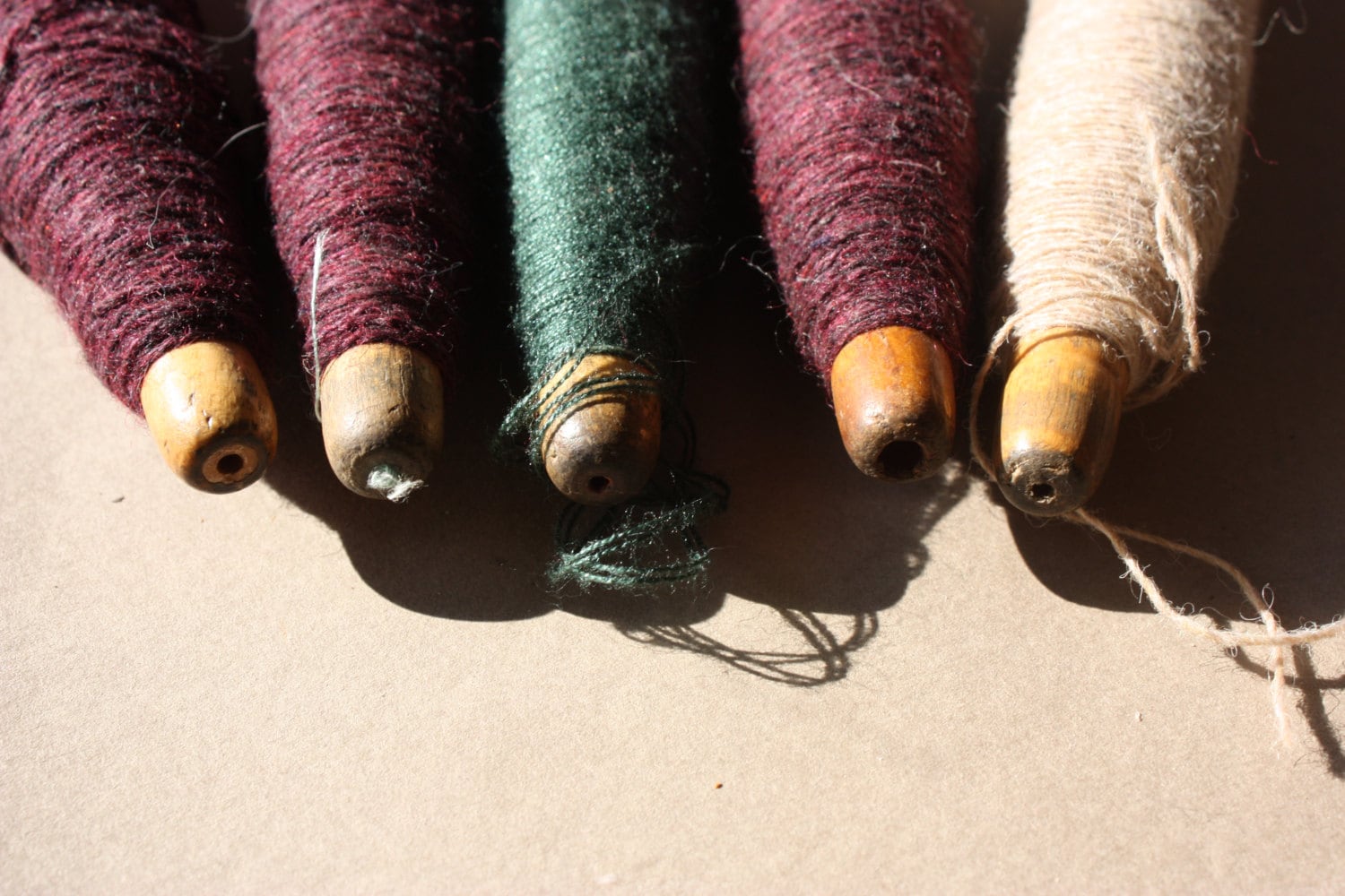 Antique Wooden Quill Bobbin Wound with Lace Weight Yarn