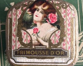 Antique, Art Nouveau, Frimousse d'Or Powder Box, by Lorenzy-Palanca of Paris