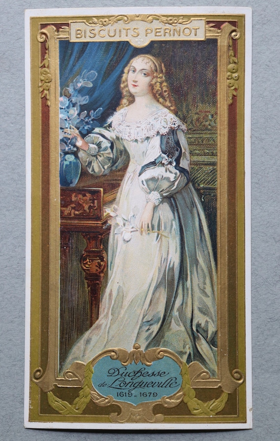Antique, French Trade Card of the Duchesse de Longueville for Biscuits Pernot, by E. Pécaud and Company of Paris