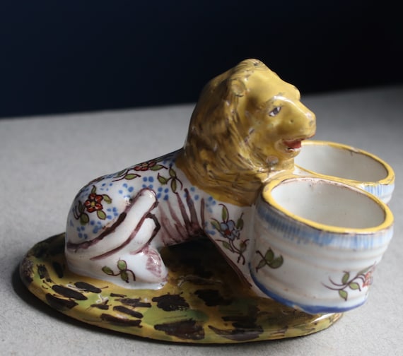 Antique French Faience Lion Salt Cellar