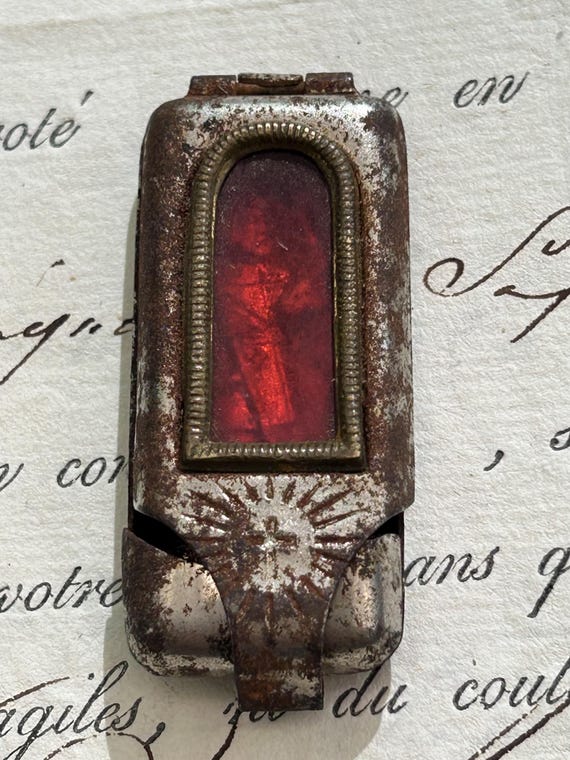 Vintage, Catholic, Pocket Shrine of Saint Hubert and Deer, from Belgium