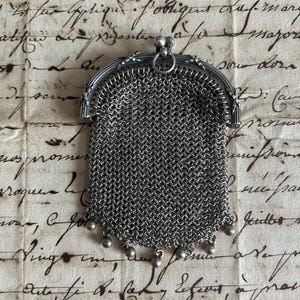 Antique, French, Chatelaine, Mesh Coin Purse with Boar&#39;s Head Silver Hallmark