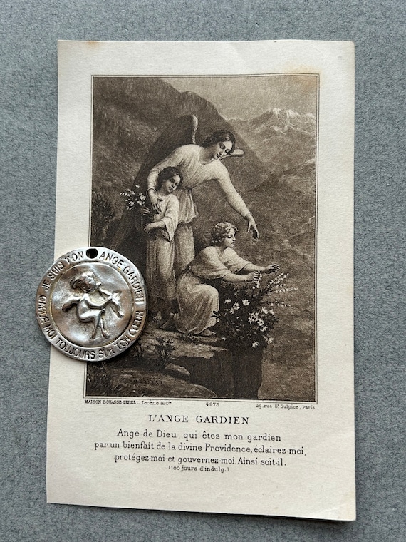 Biche de Bere of Paris Guardian Angel Medal and French Guardian Angel Holy Card