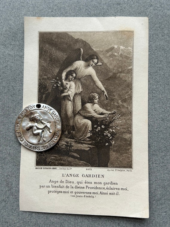 Biche de Bere of Paris Guardian Angel Medal and French Guardian Angel Holy Card