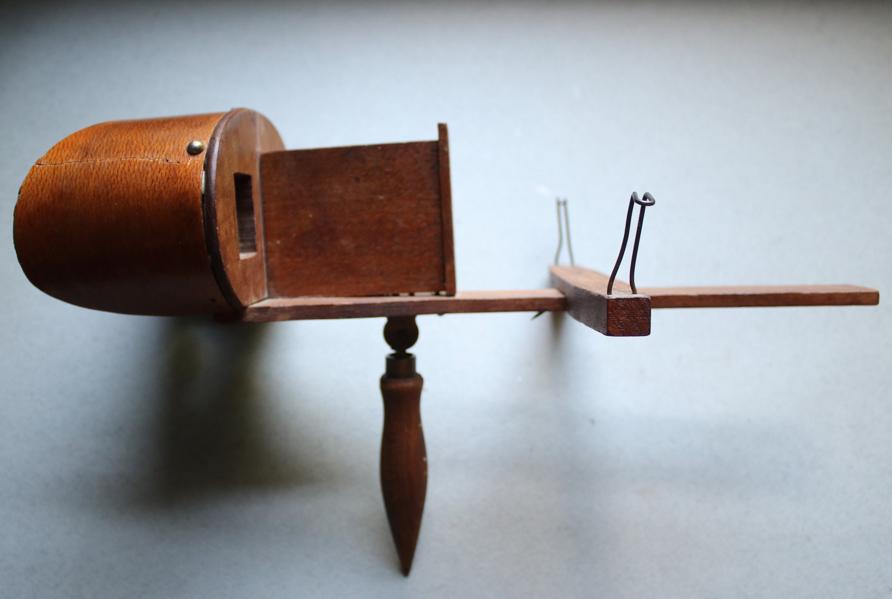 Antique Wooden Stereoscope Viewer with One Stereoview Card