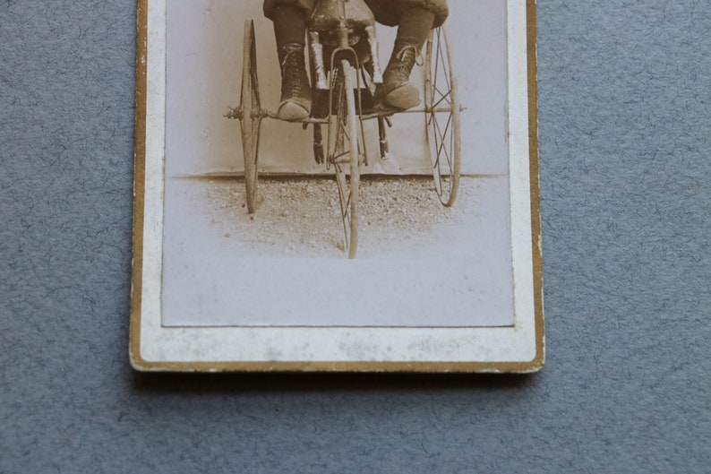 French Carte de Visite of Boy on HorseTricycle Velocipede