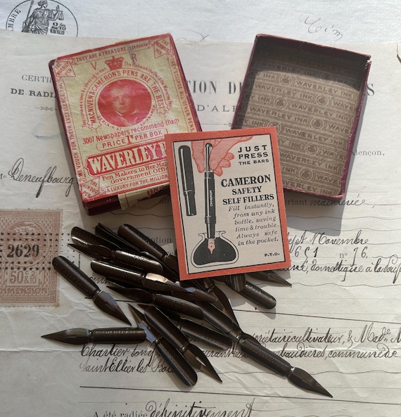 Antique, MacNiven and Cameron/Waverley Pen Nibs in Original Box with Antique Advertisement