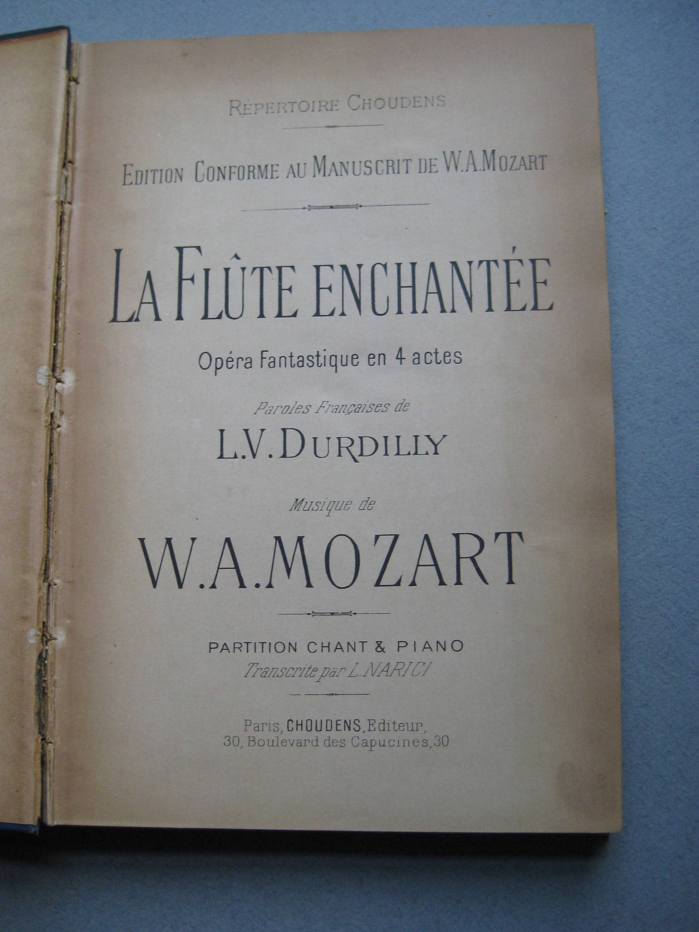 Mozart's La Flûte Enchantée (The Magic Flute) Libretto, for Voice and Piano, Translated by L.V