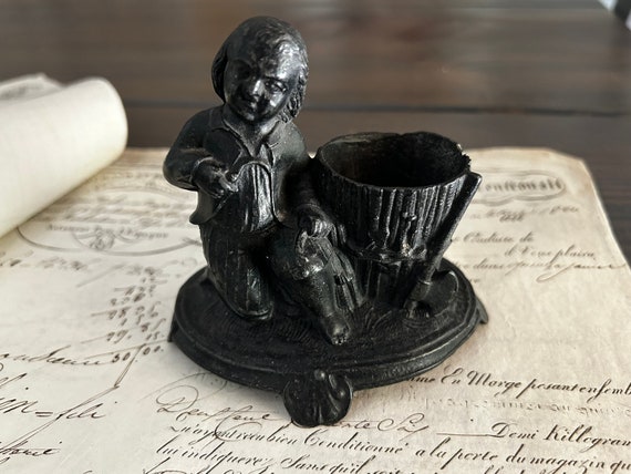 Antique Pyrogène or Match Striker/Holder of Lumberjack with Ax, from France