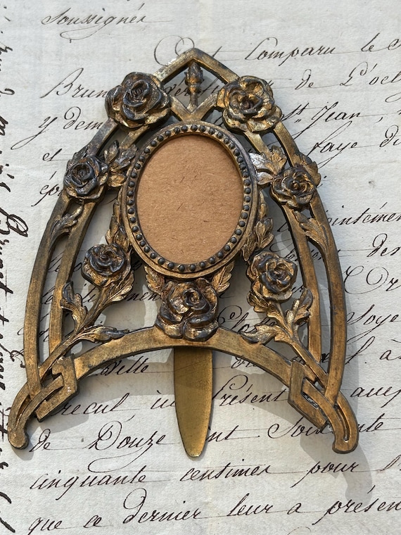 French Art Deco, Tabletop Picture Frame with Rose Motif, Made in France