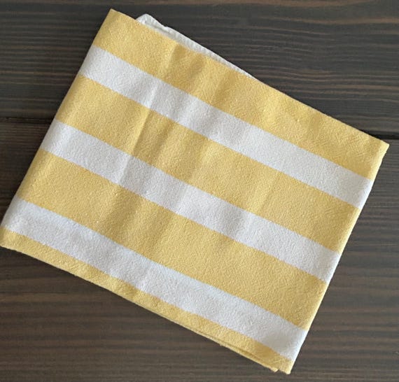 Vintage, Yellow and White Striped, Cotton, Kitchen Towel from Goulet Turpin of Reims