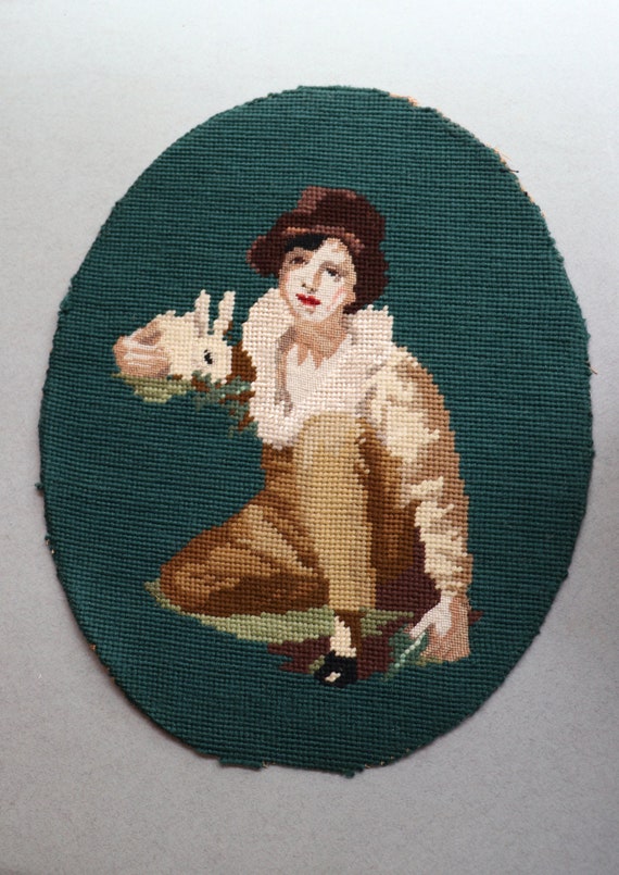 Needlepoint after Henry Raeburn’s Boy and Rabbit