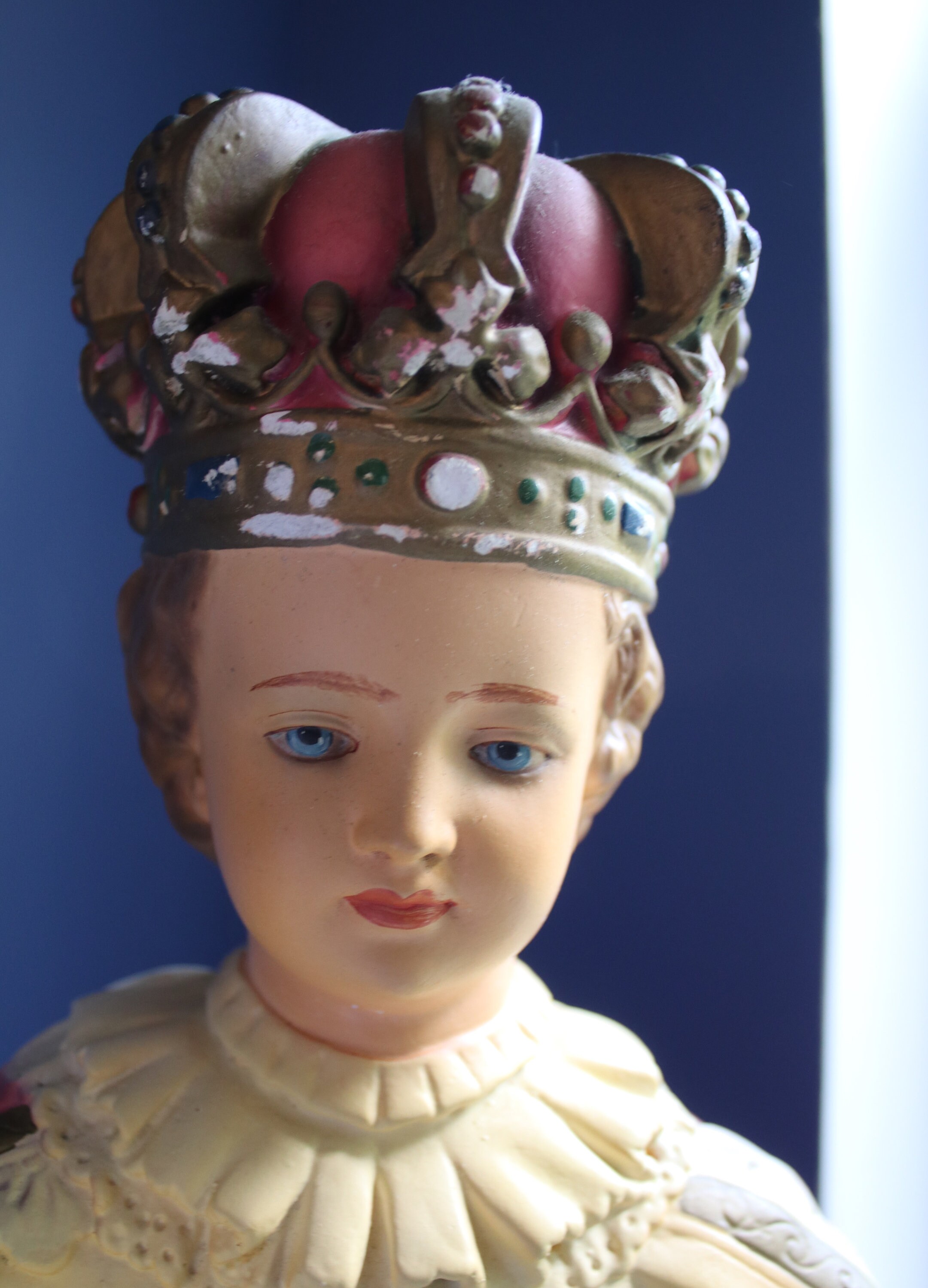 Reserved for L Infant of Prague Chalkware Statue with Crown and Vestments