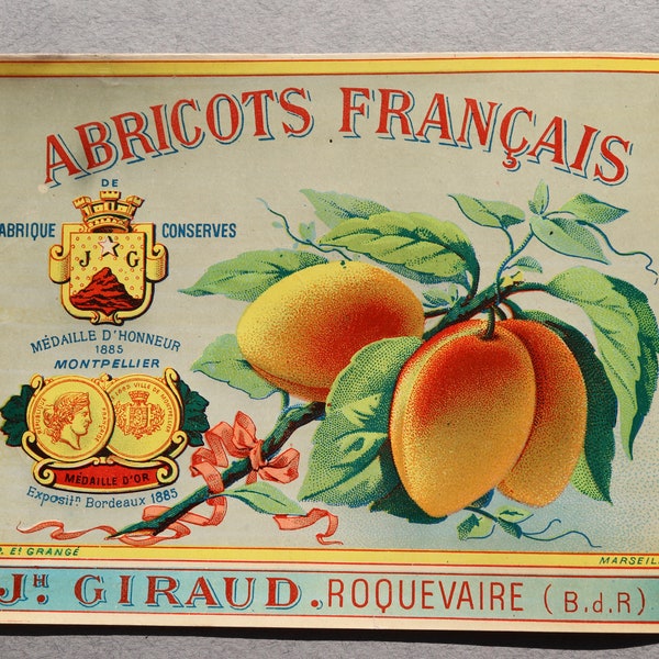 Antique, French Label for JH Giraud Abricots, Roquevaire