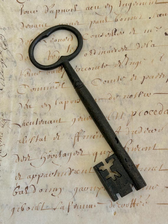 17th Century, French, Wrought Iron, Hand-Forged Key, Not a Reproduction