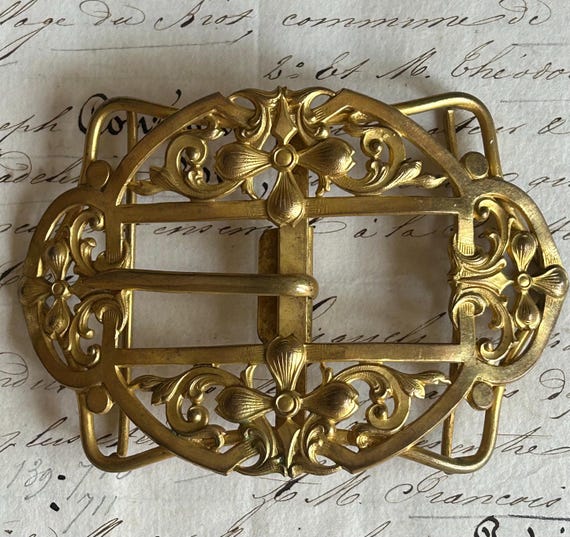 Antique, Art Nouveau Belt or Sash Buckle with Floral Motif, from France