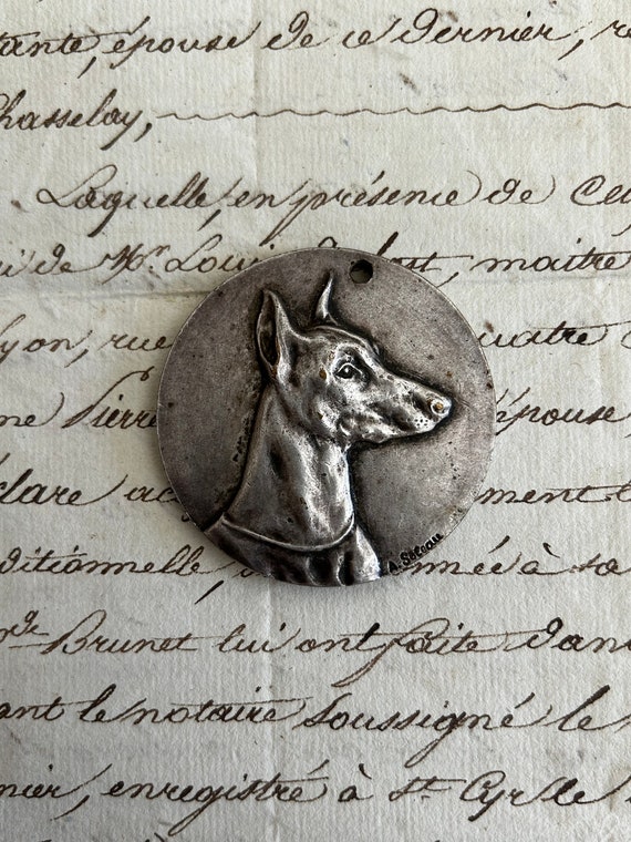 Doberman Medal from France, Signed A. Soleau