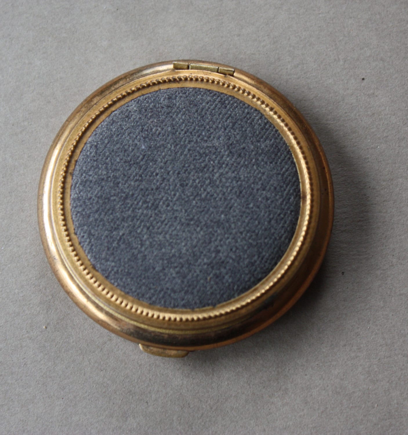 Small Powder Compact with Gray Lid, Stamped Made in USA
