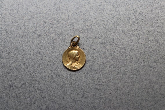 French, Gold-Plated, Inscribed, Virgin Mary Medal by Oria, Dated 1926