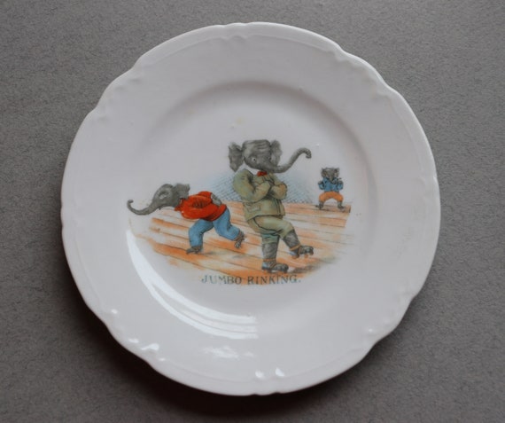 Antique German Plate with Elephants