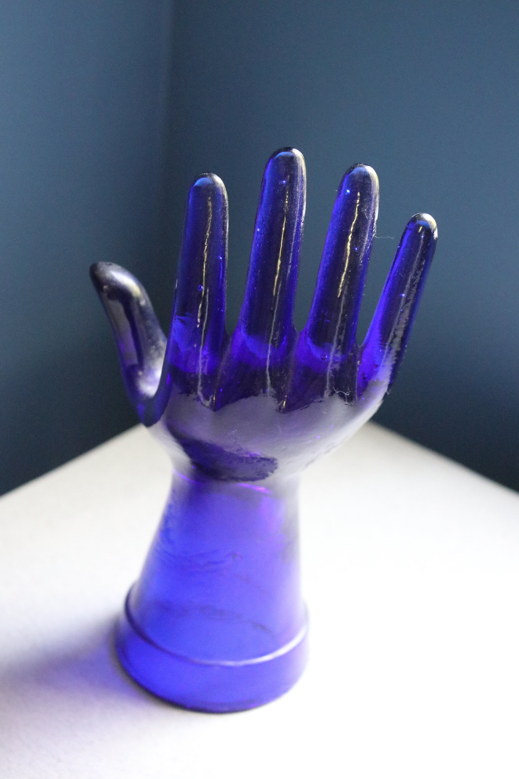 Cobalt Blue Glass Display Hand