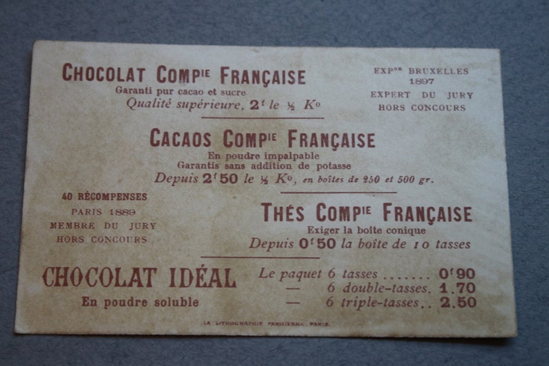 Antique French Trade Card for Chocolate and Tea