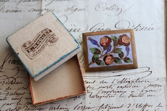 Enamel, Champlevé, Floral/Rose Motif on Copper, with Box, from France, for Repurposing or Repair