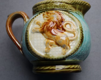 Portieux Vallerysthal Frie Onnaing (La Faïencerie d'Onnaing) Majolica Lion Pitcher