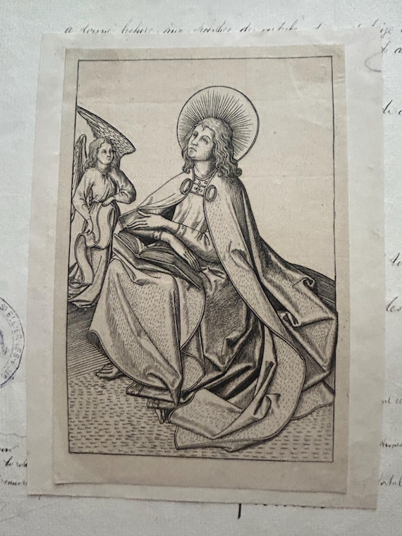 Fifteenth Century German Engraving of Saint Matthew, Attributed to Master E.S.