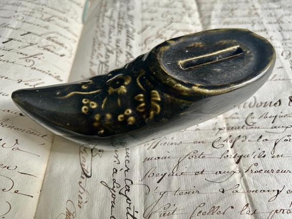 French Figural, Ceramic Shoe-Shaped Still Bank, Circa Late 1800s