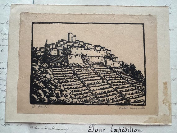 Saint Paul de Vence (France) Block Print by Violet Maxwell