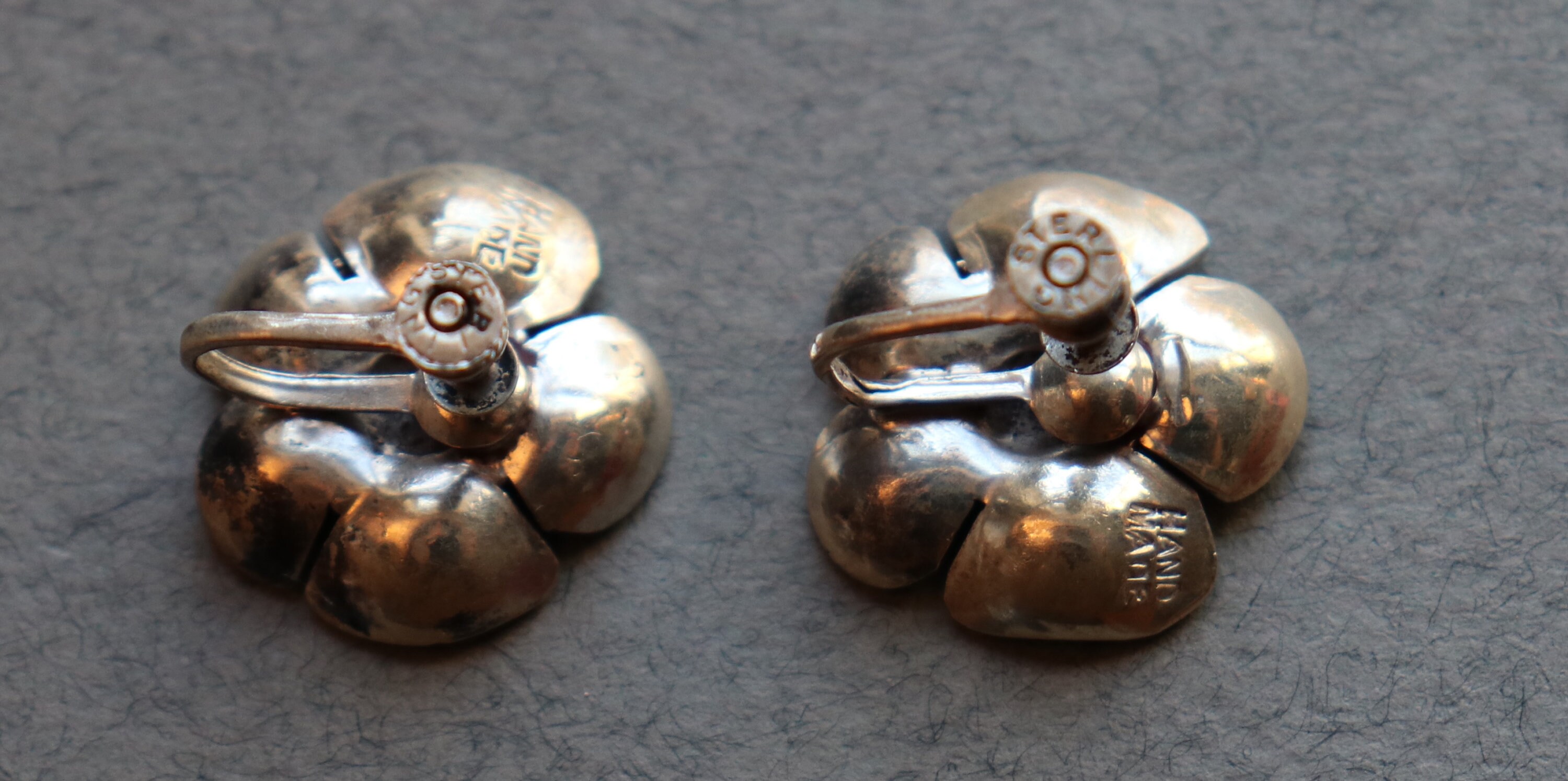 Vintage, Sterling, Floral Screw Back Earrings, Handmade