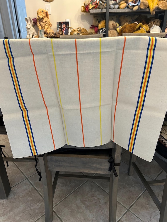 Linen and Cotton (Toile Metis) French Kitchen Towel- "Fleur Bleue"