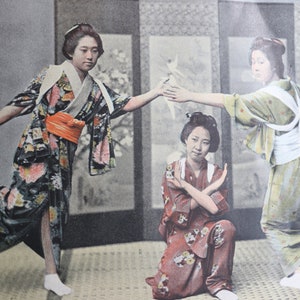 Antique, French, Photochrom Print- &quot;Danse en Famille au Japon&quot;