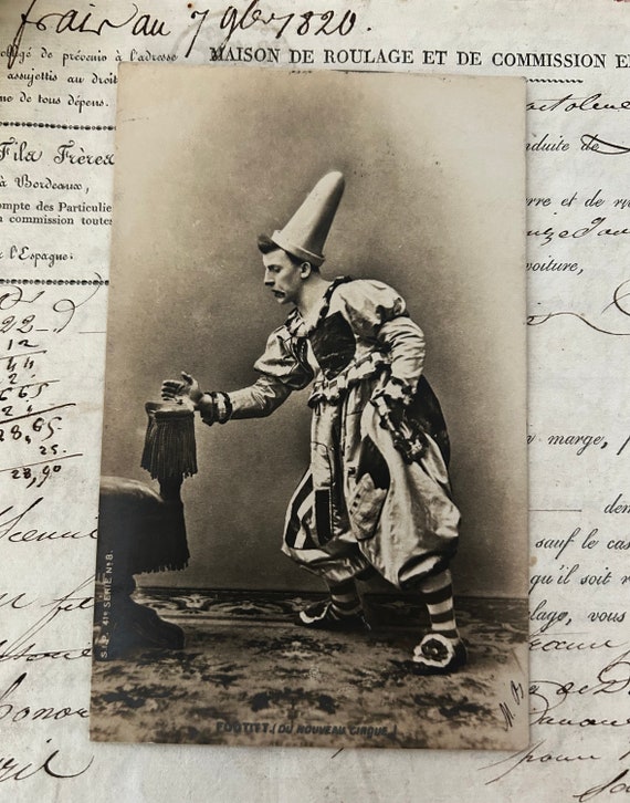 Antique, Photo Postcard of English Clown Footit Performing with Le Nouveau Cirque of Paris, by the Société Industrielle de Photographie