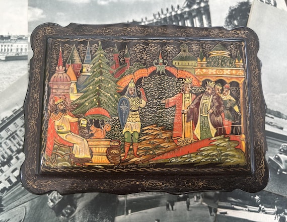 Russian Lacquer Fairytale Box from Palekh- "The Tale of Tsar Saltan"