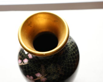 七宝焼 花瓶 銅製 花鳥文様 花器 アンティーク 色彩豊かな金属製花瓶