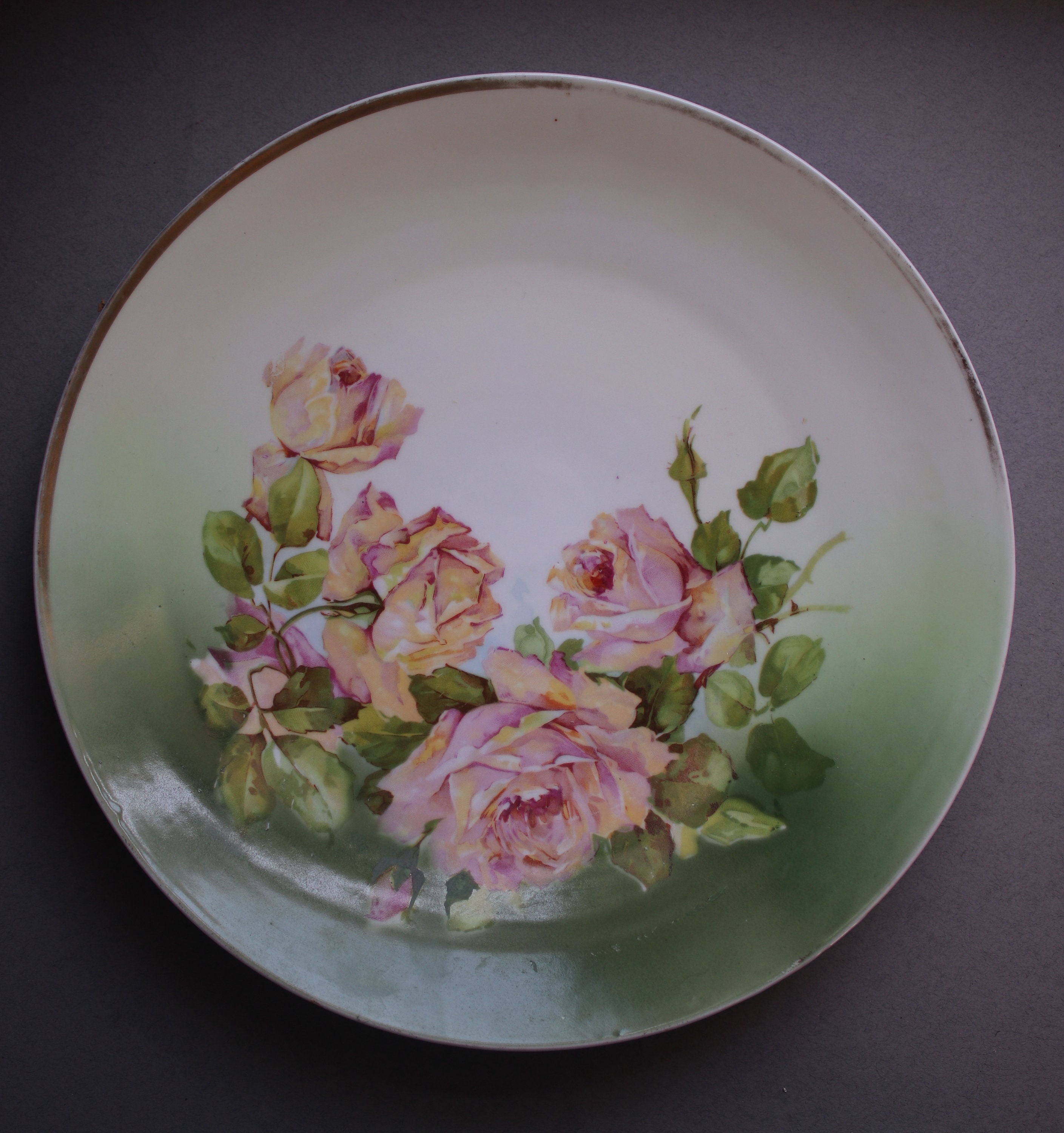Antique, Porcelain, Three Crown German Plate with Roses
