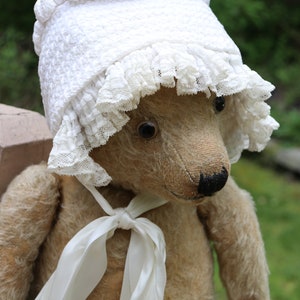 French Baptism Bonnet, Crochet, Lace and Silk Ribbon